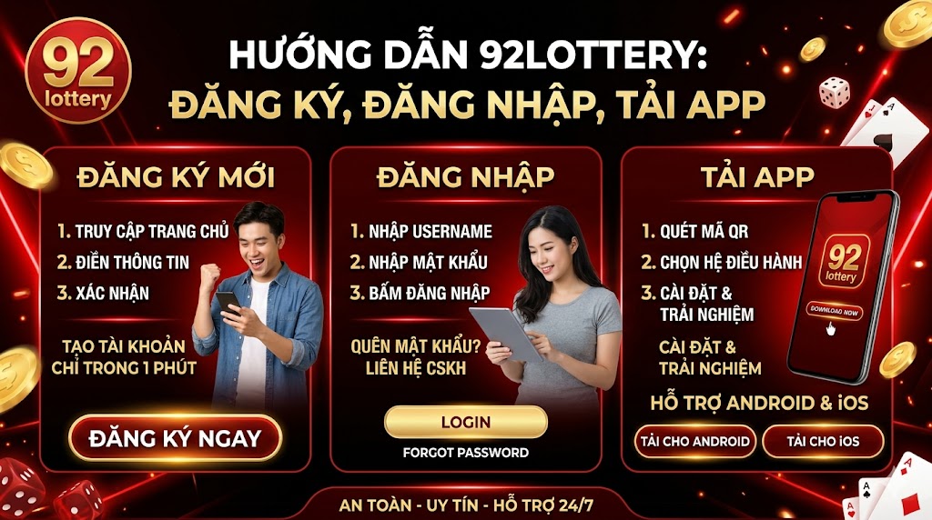 92lottery - Hướng dẫn đăng k&yacute;, đăng nhập, tải app