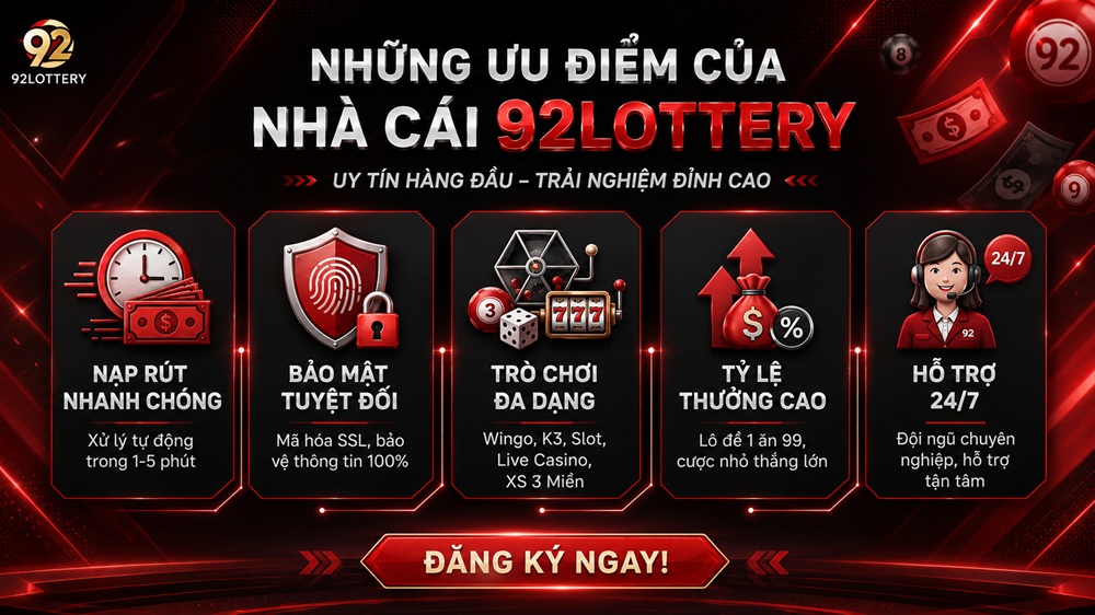 Những ưu điểm của nh&agrave; c&aacute;i 92lottery